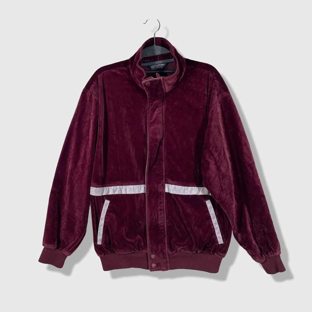 Pierre Cardin Velour Bomber Jacket Mens M Burgundy Vintage 90s‎ Streetwear Retro